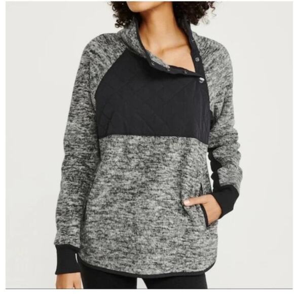 Abercrombie & Fitch Womens Fleece Pullover Top Large Quilted Asymetrical Snap - Picture 1 of 9